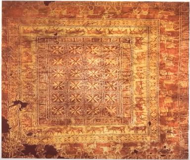 Pazyryk burial mound excavation revealed a preserved Turkic carpet