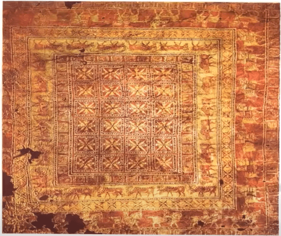 Pazyryk burial mound excavation revealed a preserved Turkic carpet